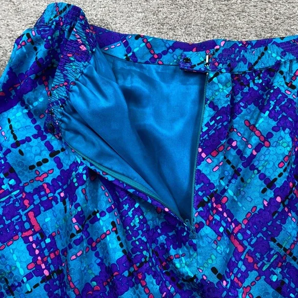 ANNE CRIMMINS for LUMI COLLECTIONS Blue Plaid Silk Skirt Suit Set Size 16 - Picture 13 of 16